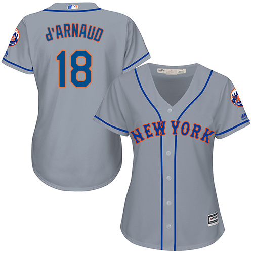 Mets #18 Travis d'Arnaud Grey Road Women's Stitched MLB Jersey - Click Image to Close
